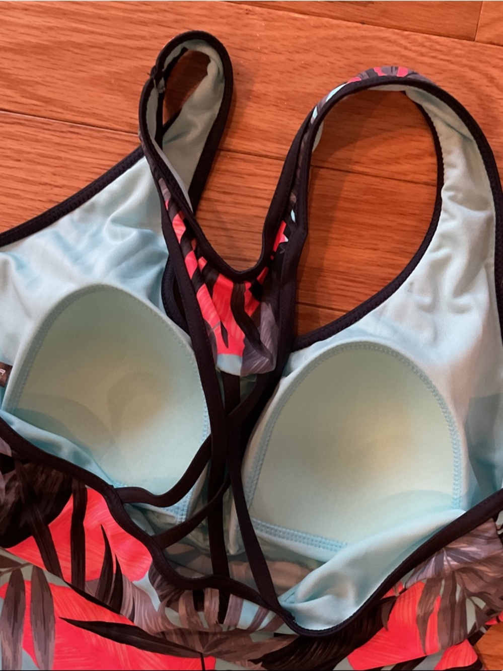 Xhilaration Tropical Palm Print Tankini Top - Coral, Teal, Black - Picture 7 of 8